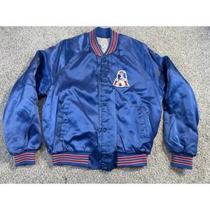 Vintage New England Patriots Satin Jacket Men Large Blue Chalk Line Football NFL